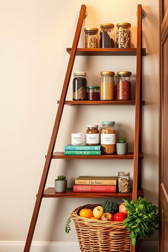 ladder shelving enhances pantry aesthetics
