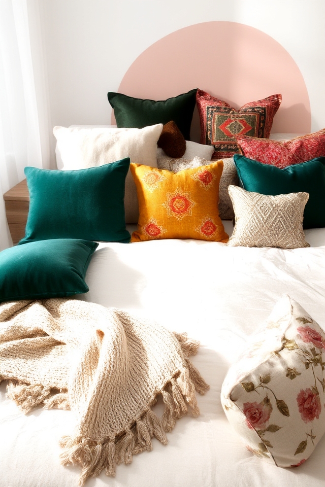 layered decorative pillow styling