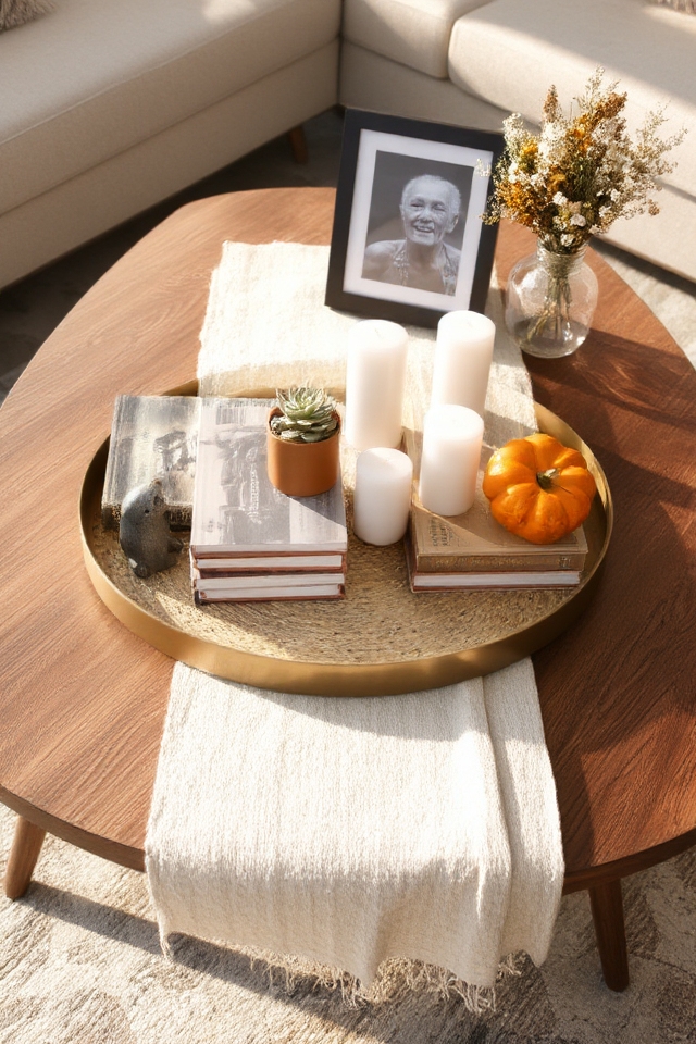 layered eclectic coffee table display