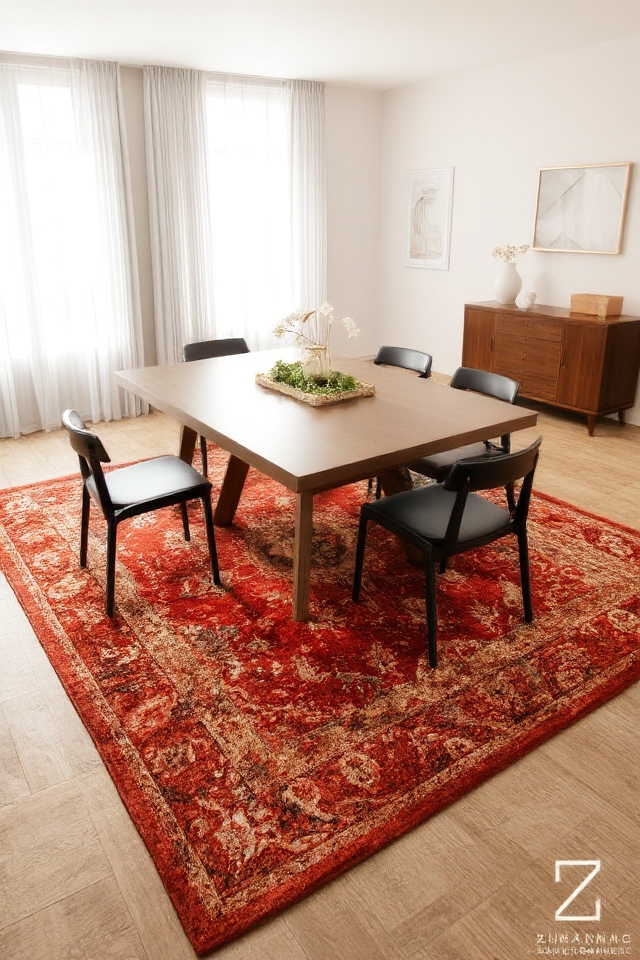 layered rugs for dining