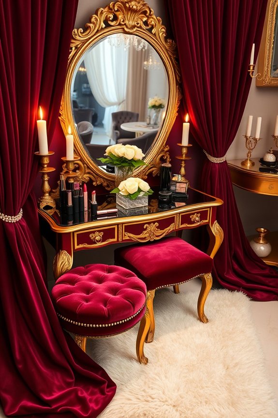 luxurious burgundy vanity retreat