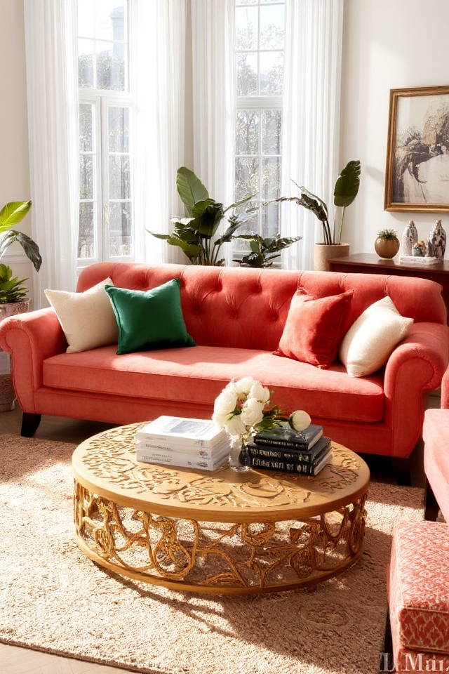luxurious pink velvet sofa