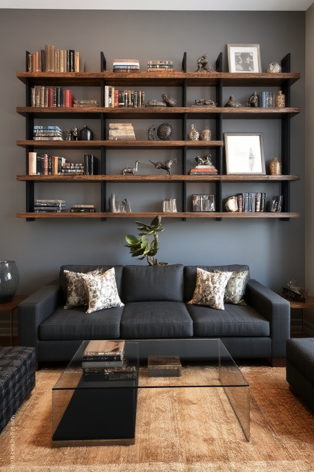 masculine open shelving aesthetics