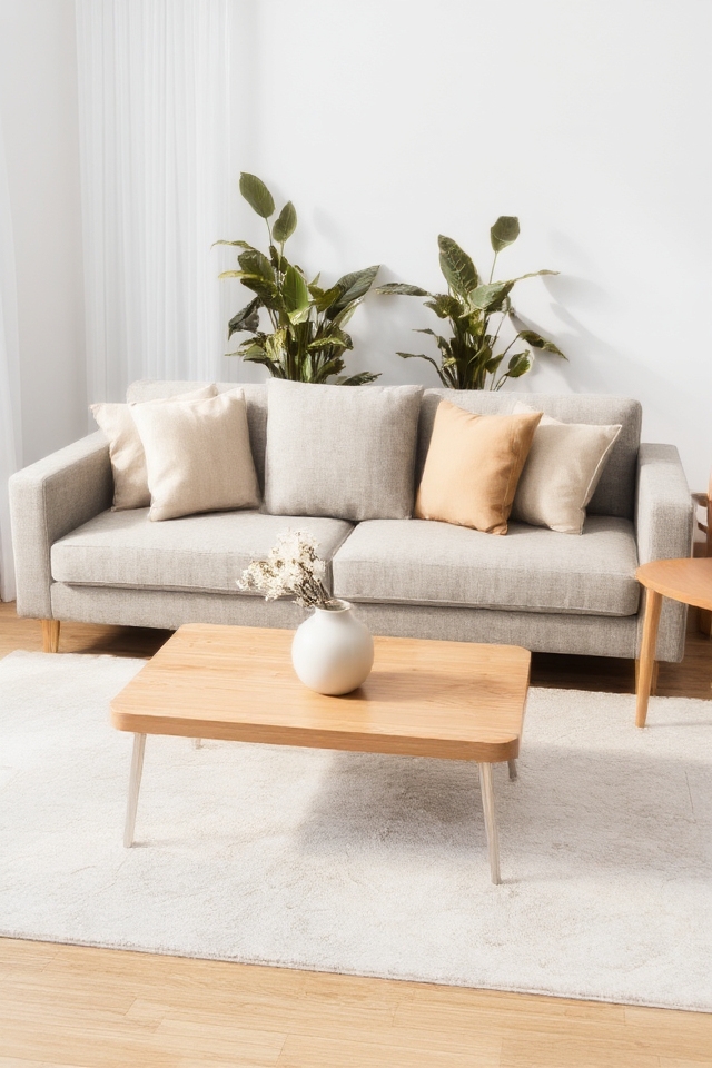 minimalist grey couch styling