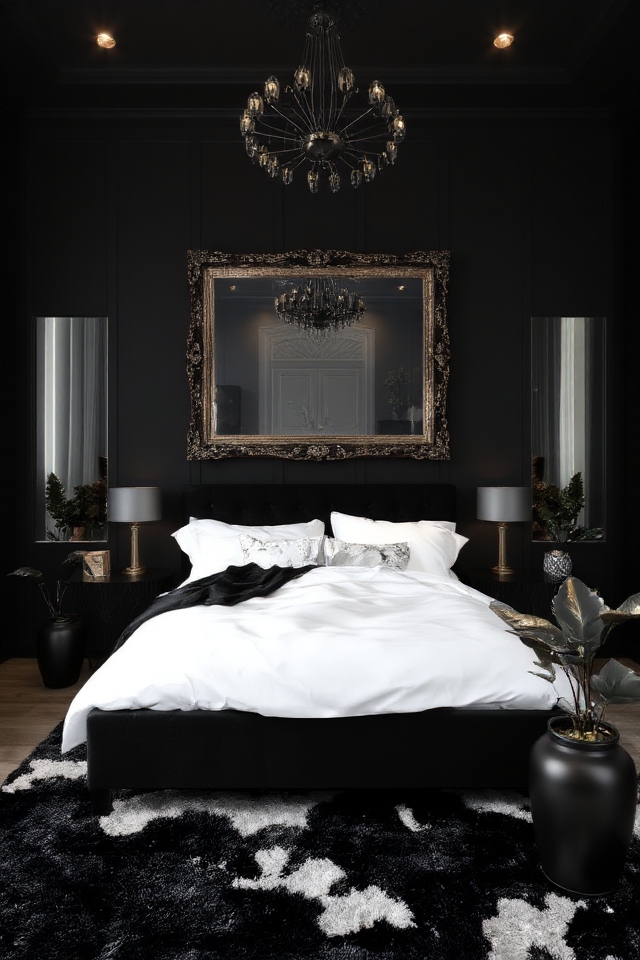 mirrors enhance black bedroom
