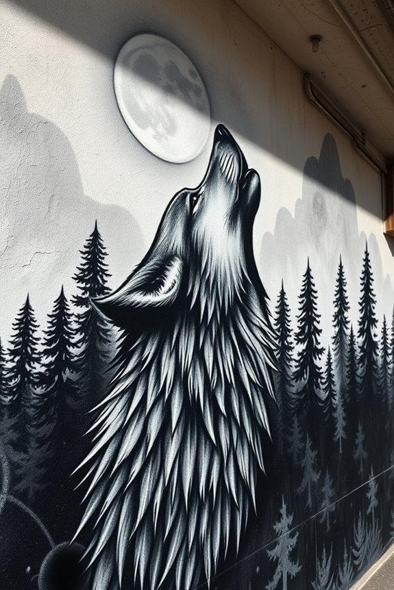 monochromatic intricate wall murals