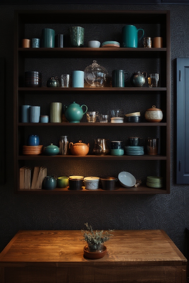moody open shelving display