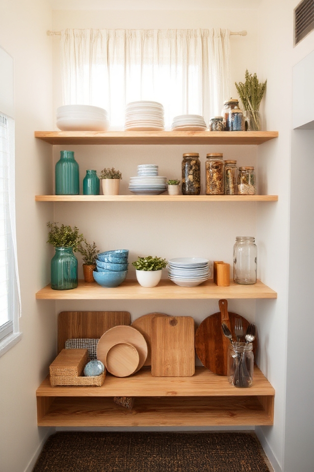 open shelving enhances aesthetics