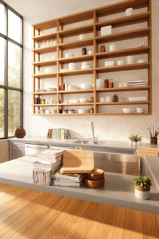 open shelving enhances kitchen aesthetics