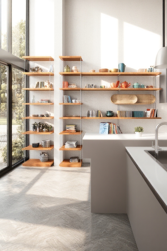 open shelving with contrast