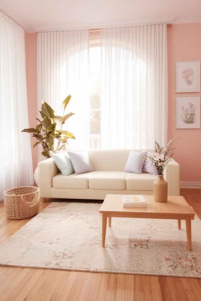 pastel pink living room elegance