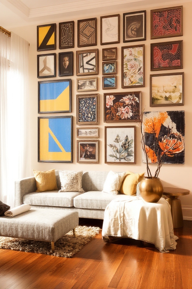 patterned art gallery wall