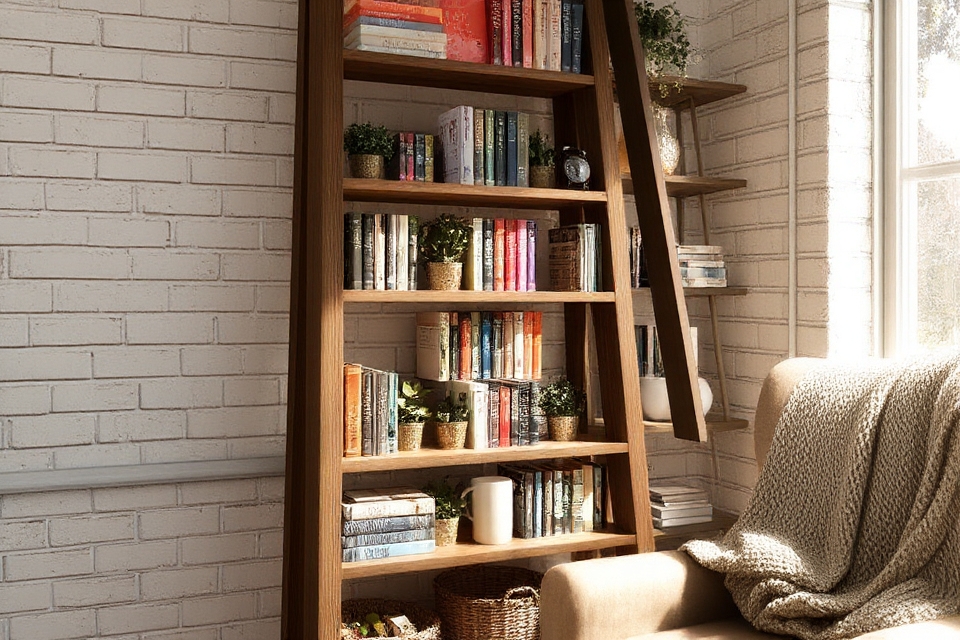 repurposed ladder bookshelf project