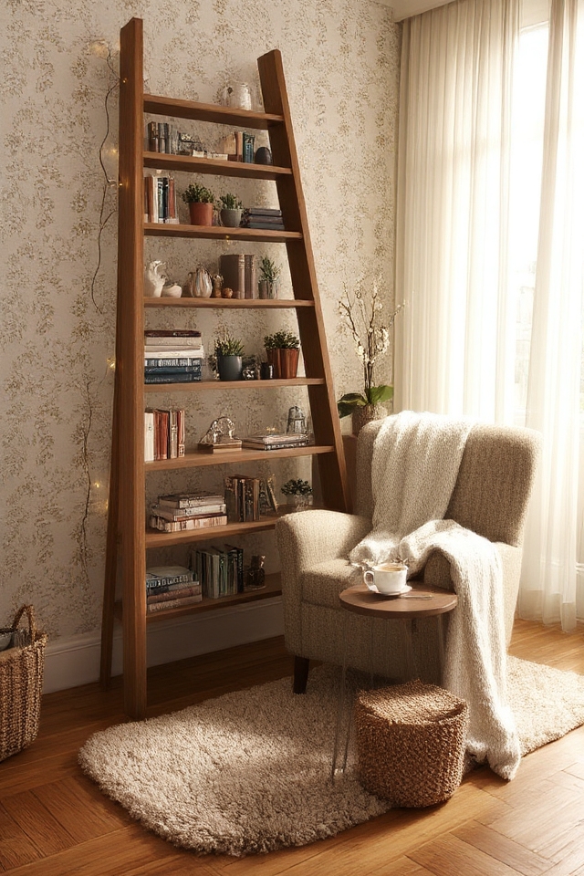 repurposed ladder shelving unit