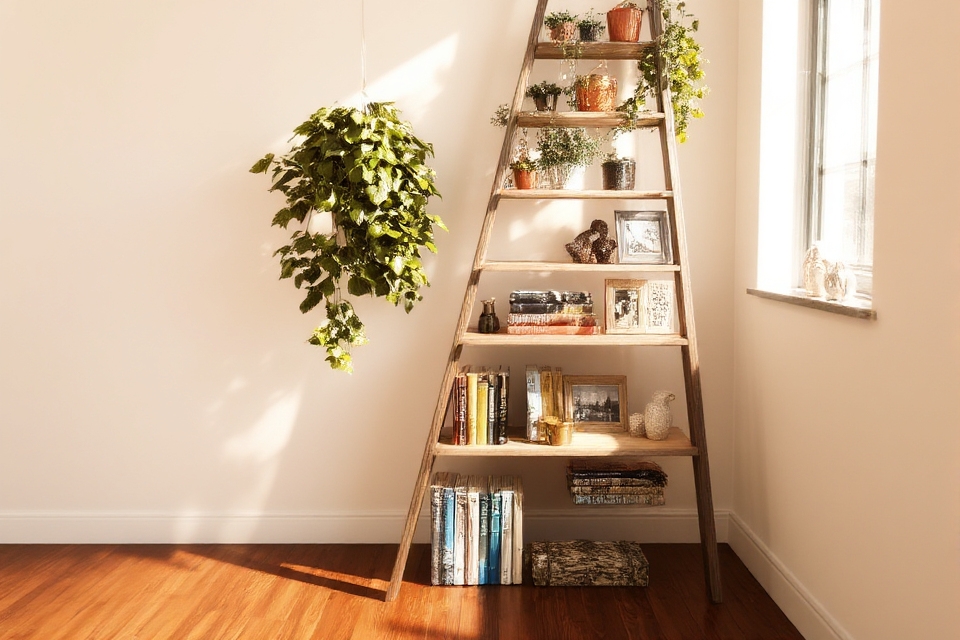 repurposed rustic ladder shelf