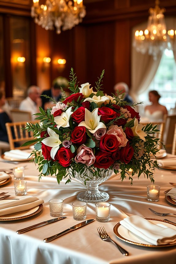 romantic floral engagement centerpieces