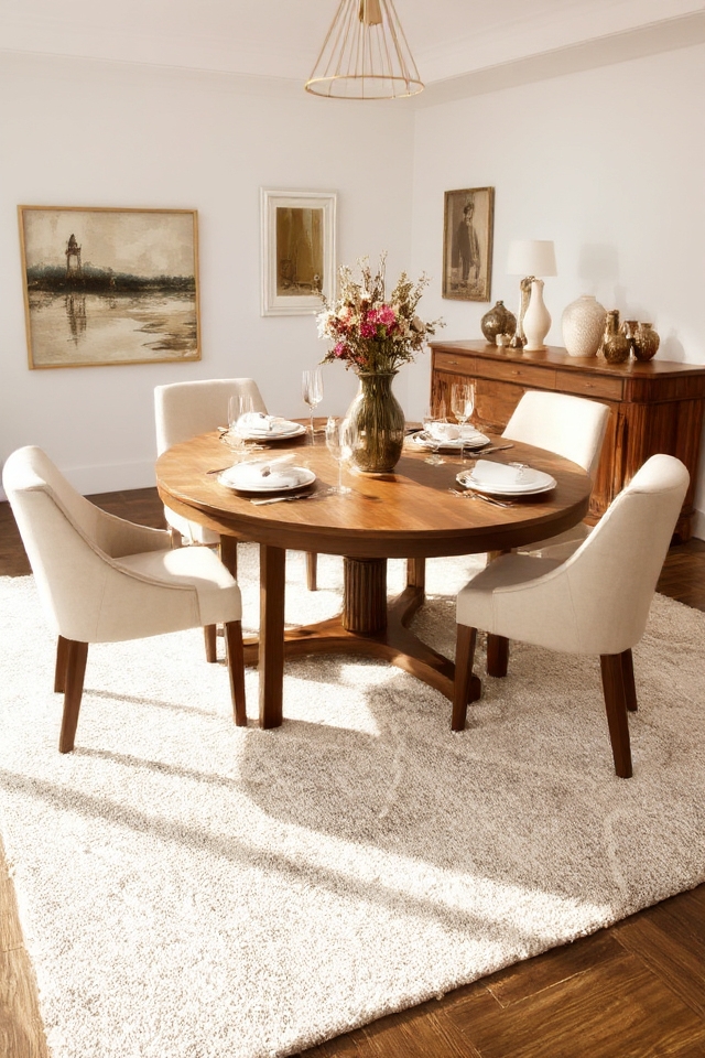 rug enhances dining ambiance