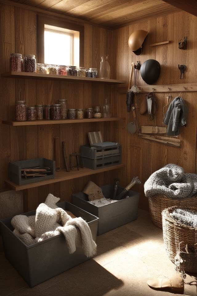 rustic basement storage solutions