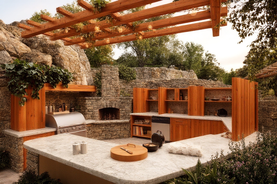 rustic wood and stone kitchen
