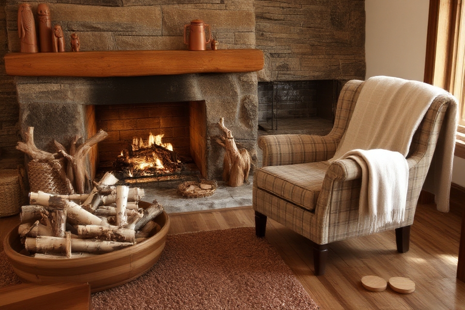 rustic wood fireplace decor