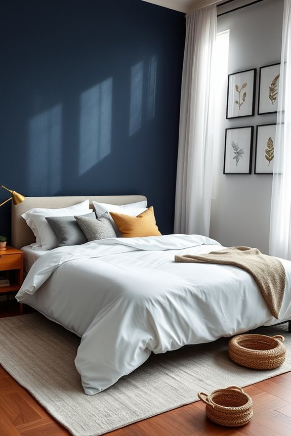 serene stylish navy bedroom