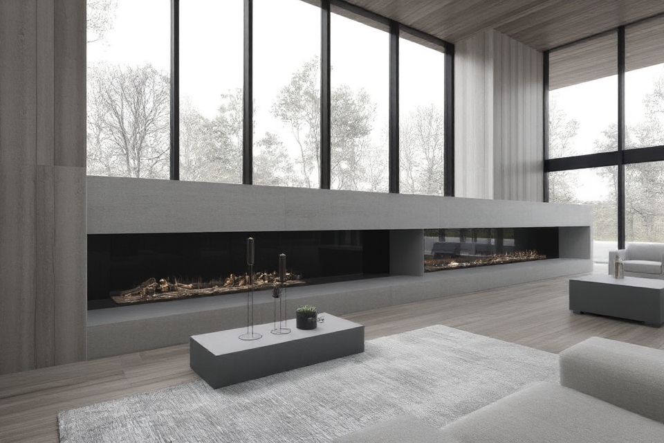 sleek geometric monochromatic hearth design