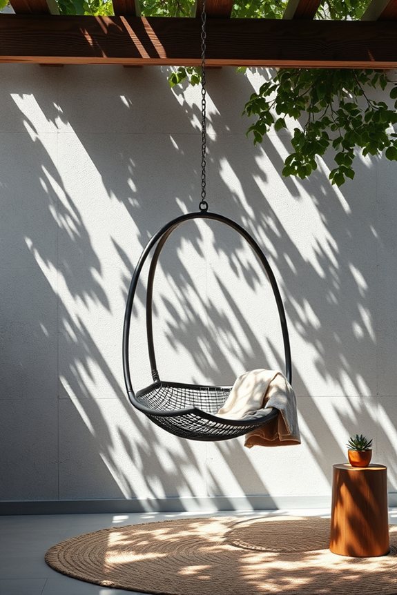 sleek metal hanging chair