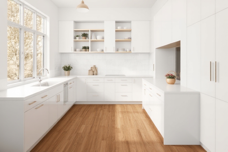 sleek minimalist white cabinets