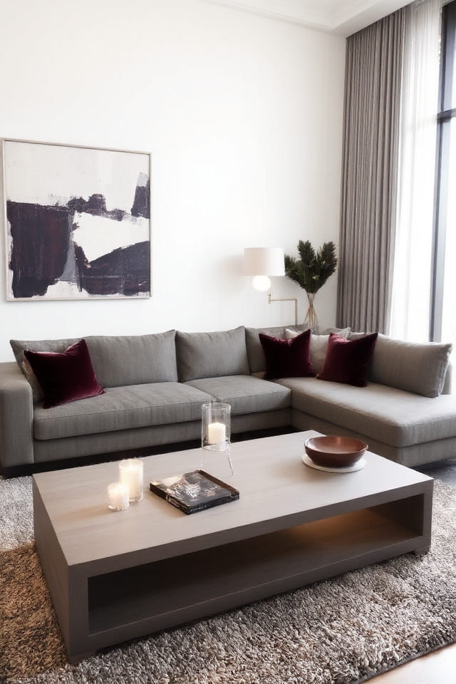 sophisticated gray and plum decor
