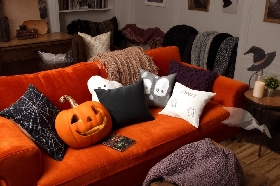 spooky themed halloween pillows
