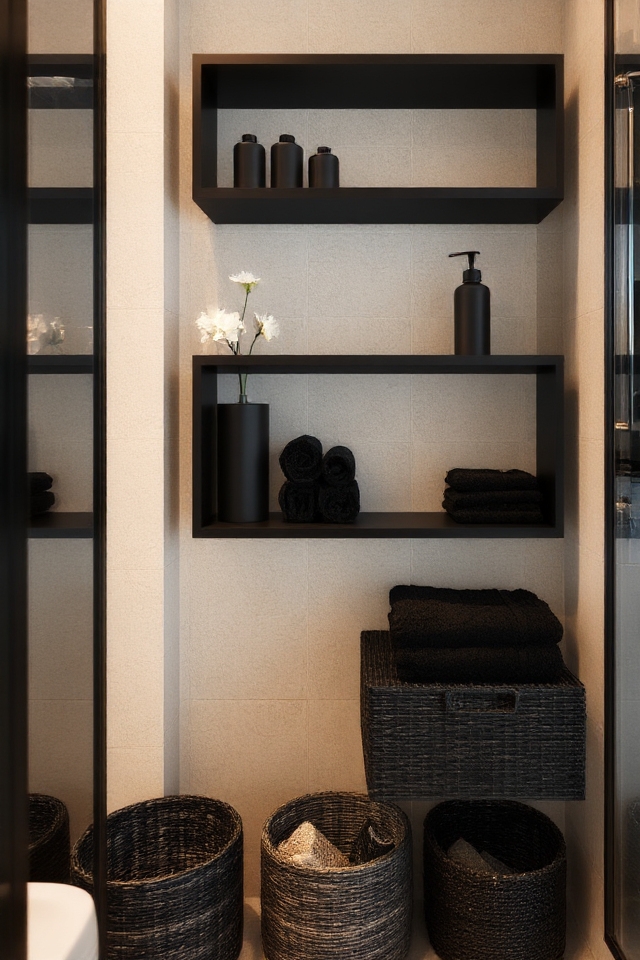 stylish black bathroom storage