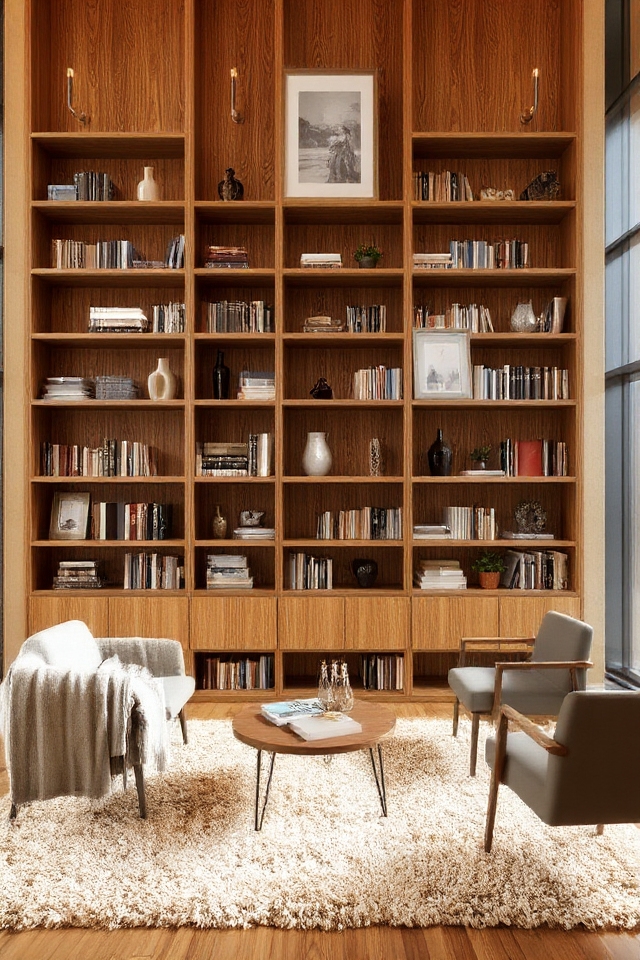 stylish oak bookshelves enhance decor