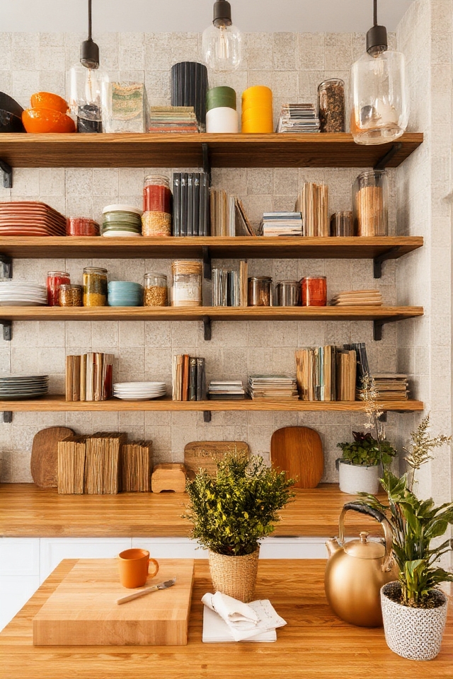 stylish open kitchen shelving