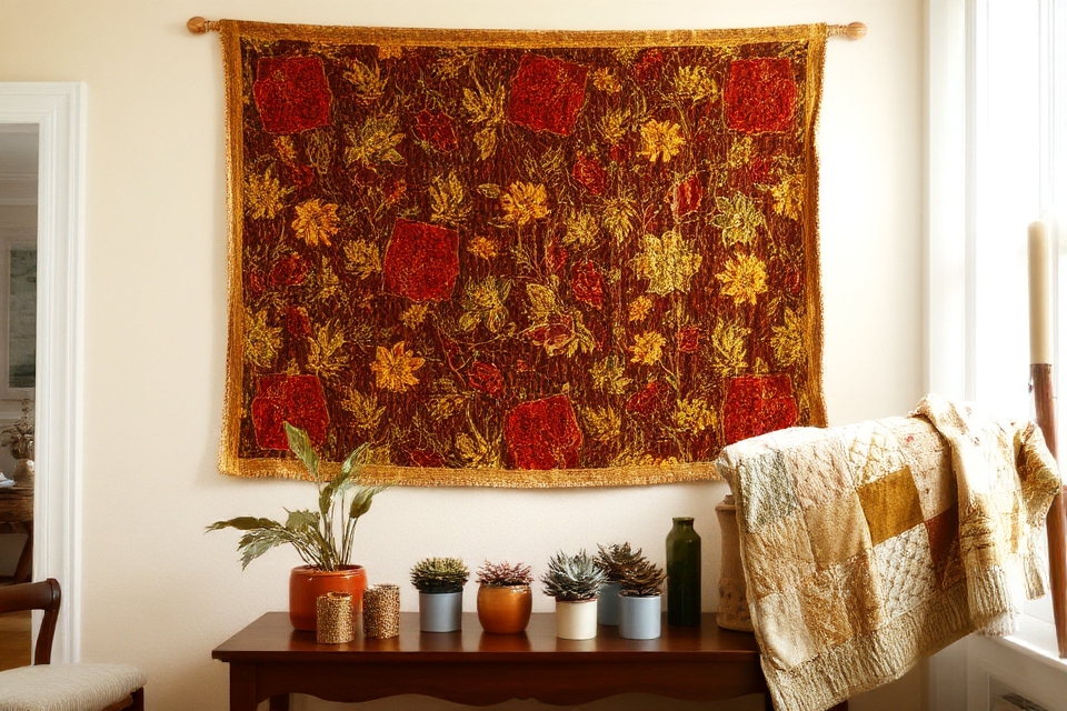 tapestries and quilts enhance decor