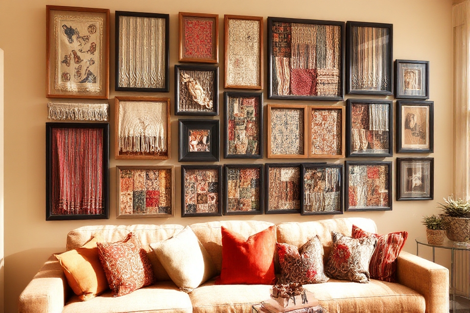 textile art gallery wall