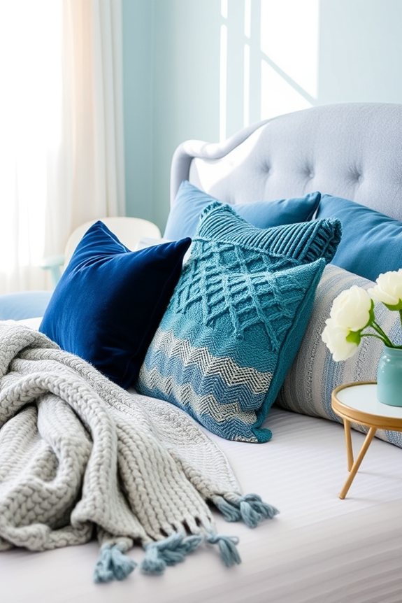 textured blue throw pillows