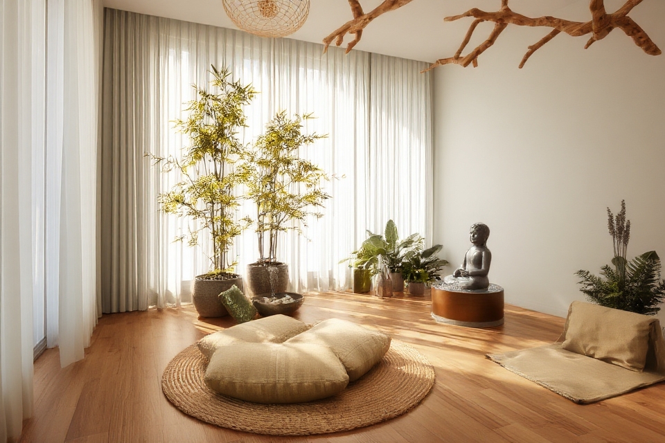 tranquil indoor meditation space