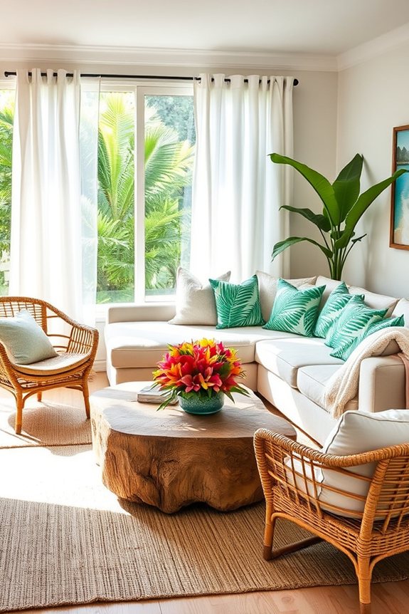 tropical living room textiles