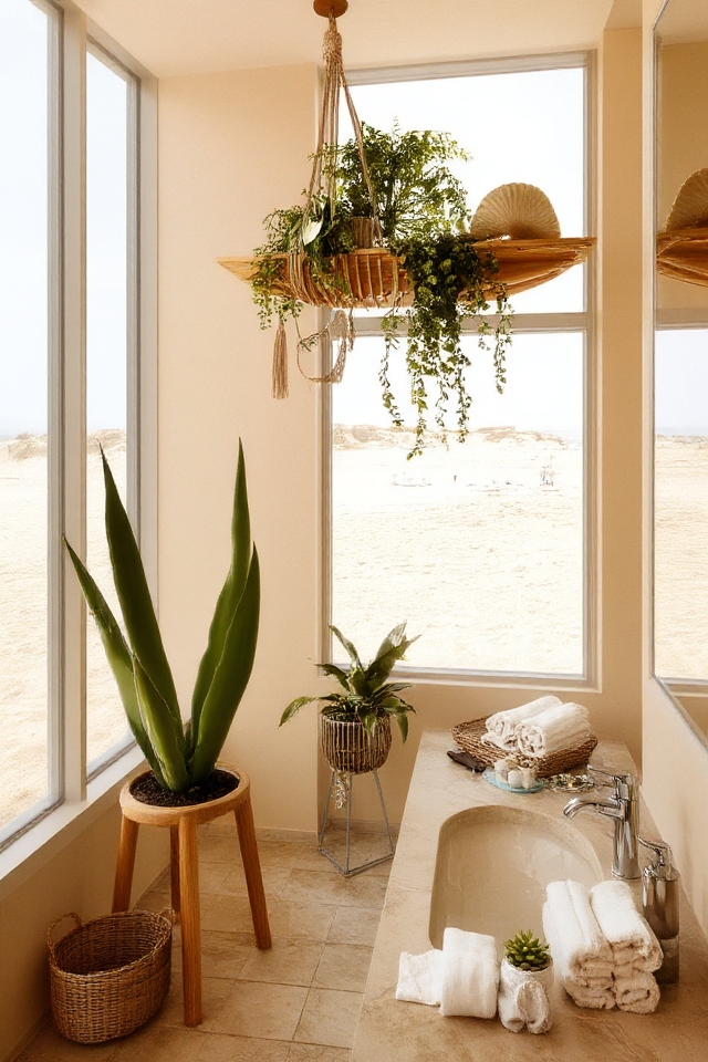 tropical plants enhance bathroom