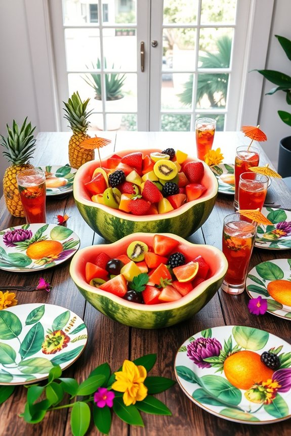 tropical themed colorful tableware