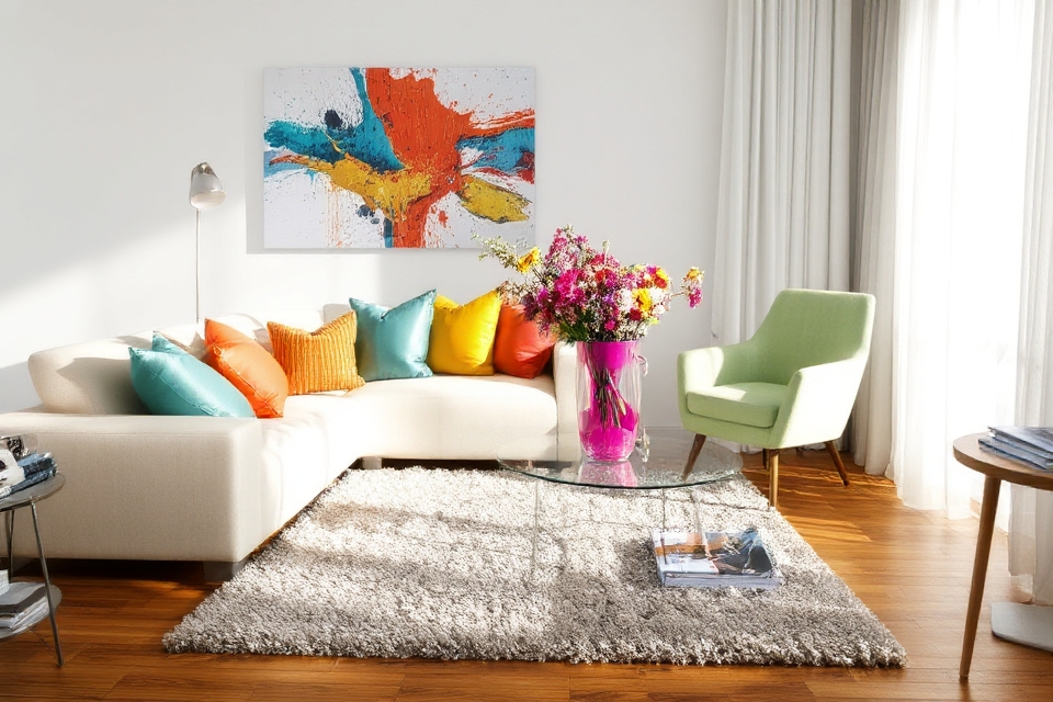 vibrant accents enhance interiors