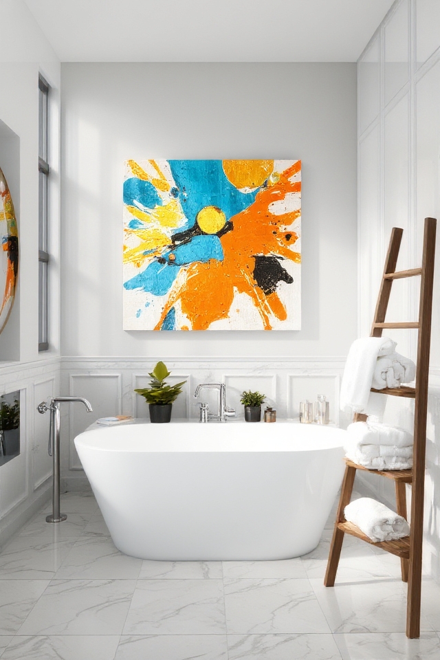 vibrant artwork energizes bathrooms