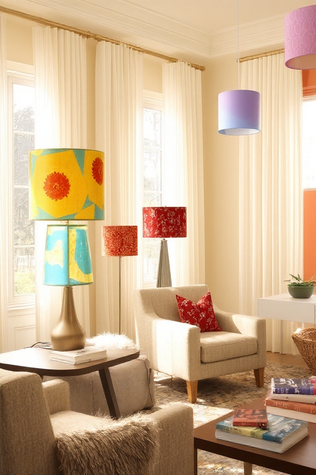 vibrant colorful lampshades enhance ambiance