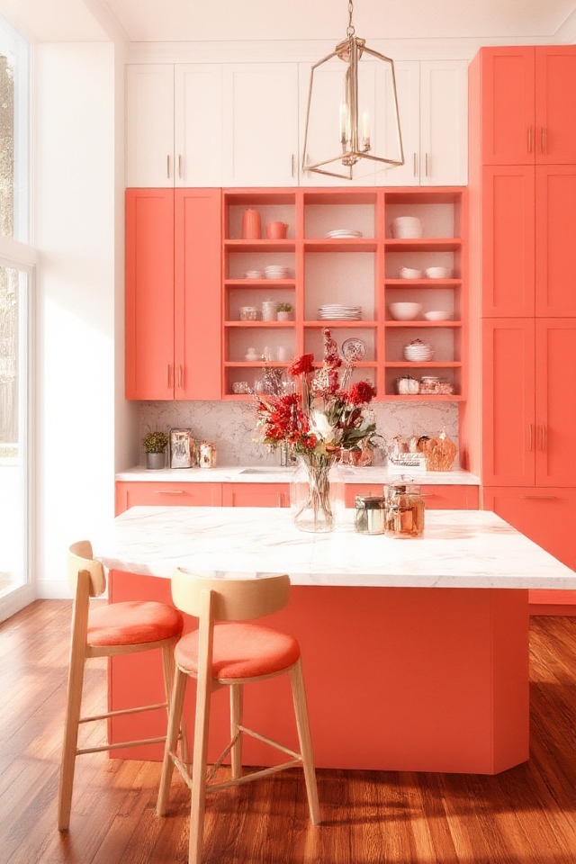 vibrant coral and neutral harmony
