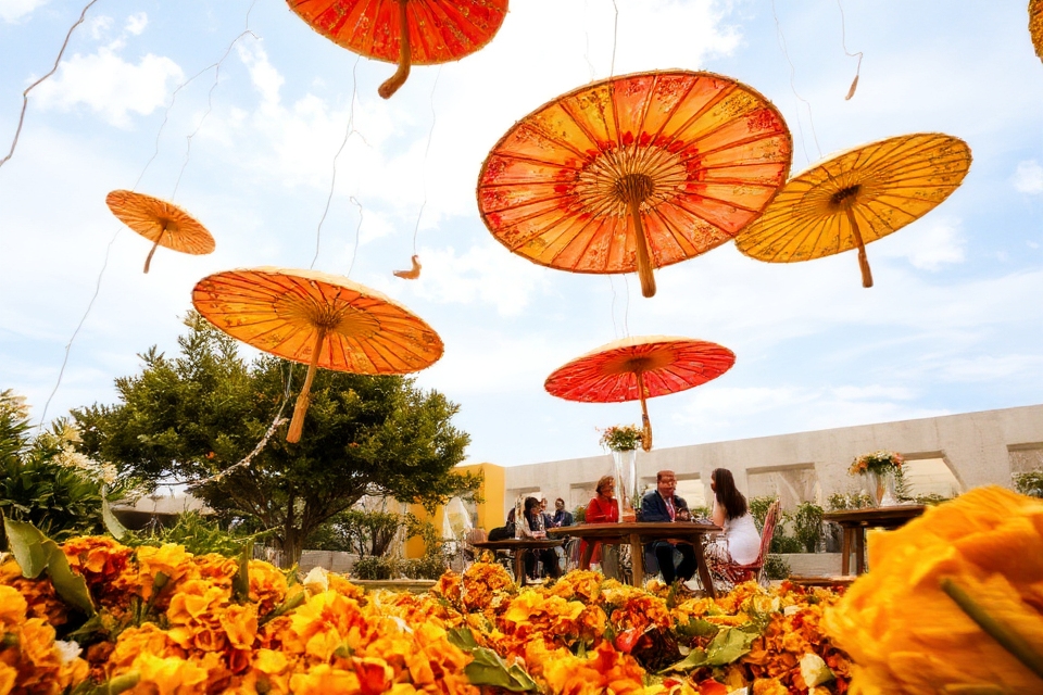 vibrant decorative umbrellas enhance