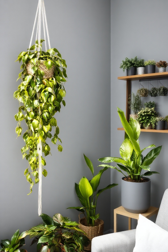 vibrant greenery against grey