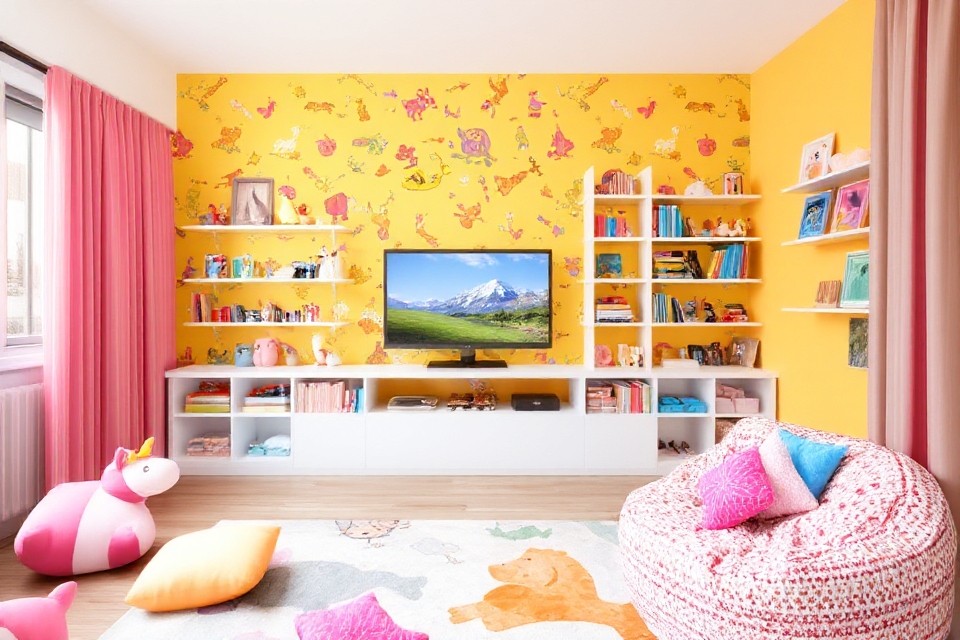 vibrant kids tv wall