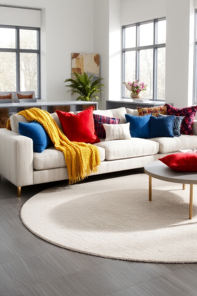 vibrant pillows and throws