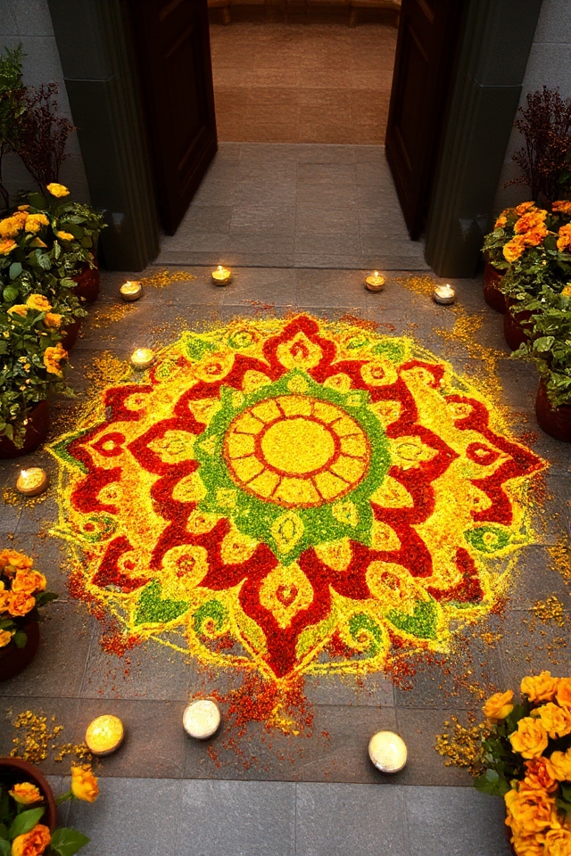 vibrant rangoli festival entry
