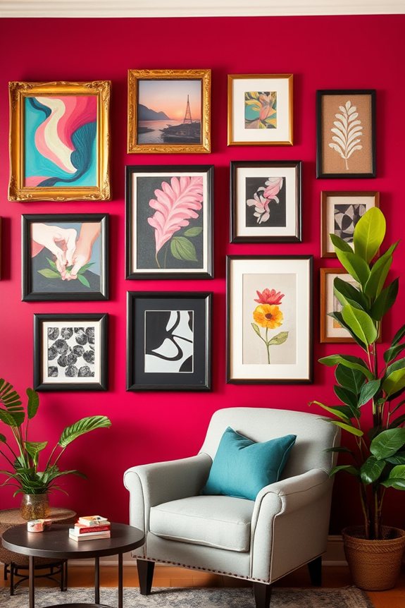 vibrant raspberry gallery wall